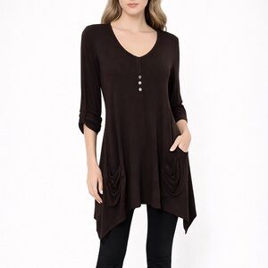 Kim & Cami Dark Brown Tunic with Button Accents
